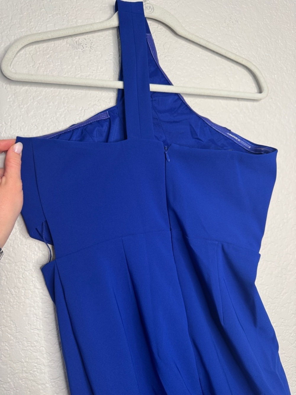 NEW Aidan Mattox Blue One Shoulder Crepe Jumpsuit Side Cut Out Size 6 - Picture 4 of 8